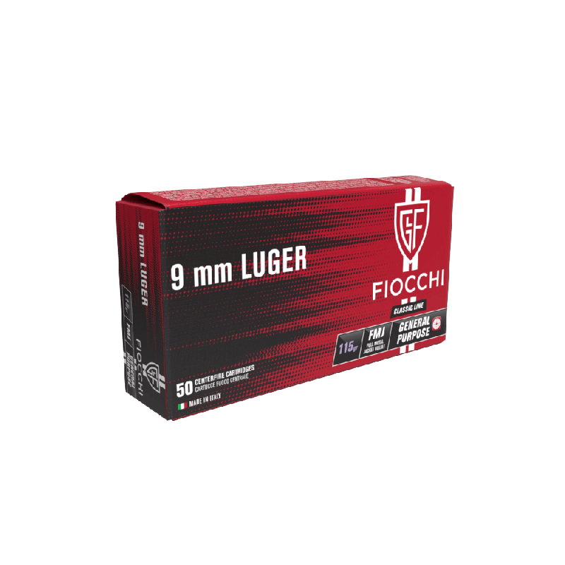 Fiocchi 9mm Luger FMJ 115grain - 50stk æske