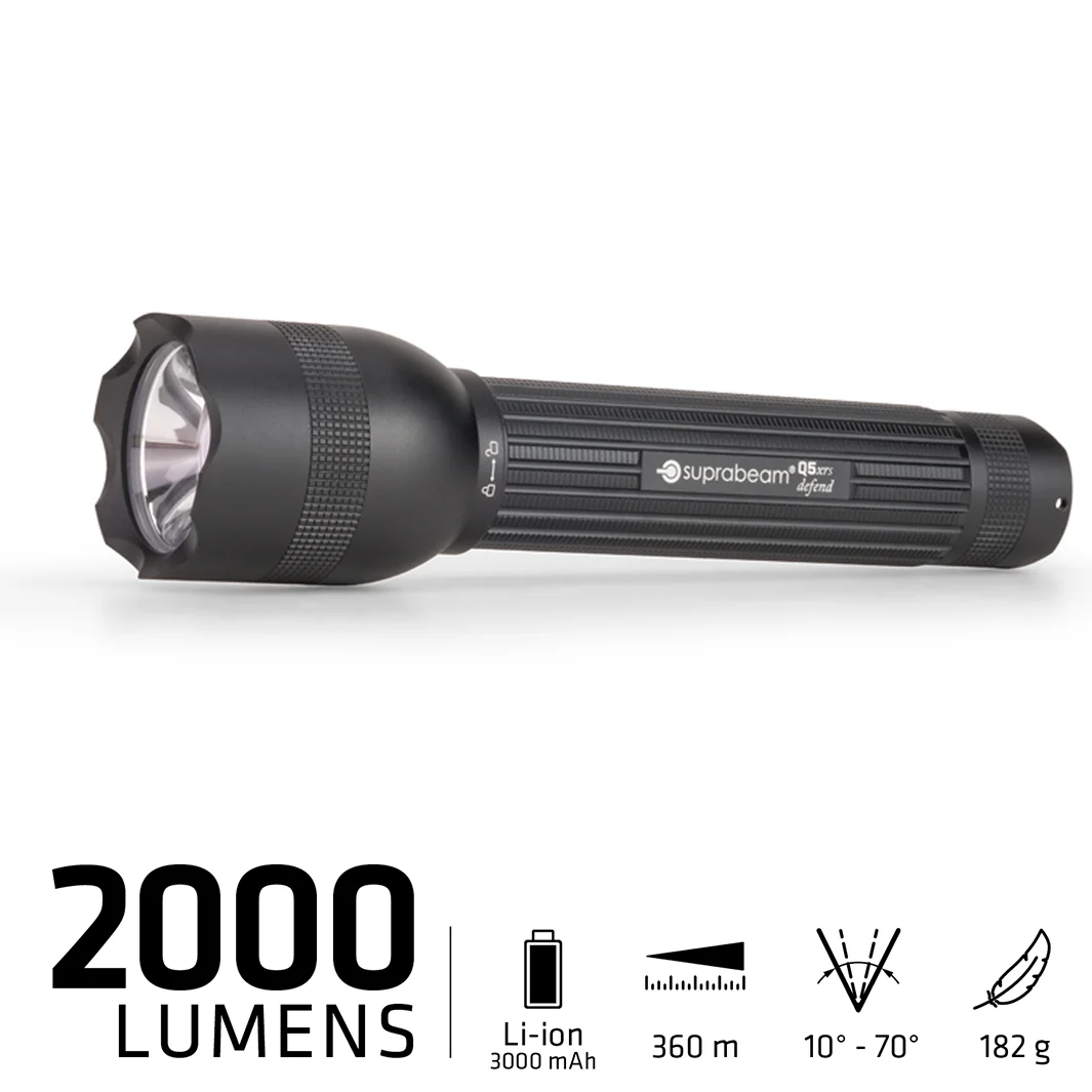 Suprabeam Q5xrs Defend, 2000 lm, hylster m/ drebar clip