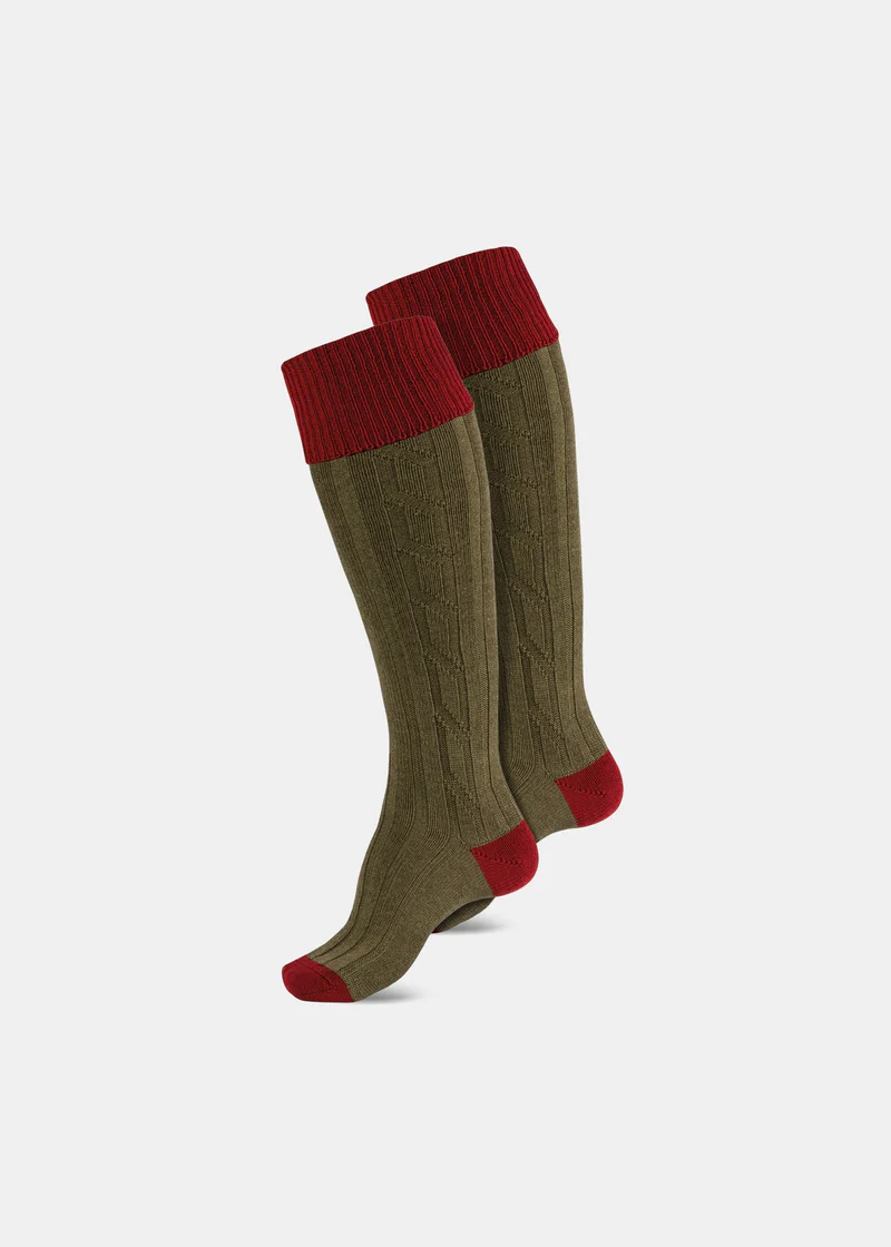 Alan Paine Høje Jagtsokker Red & Olive