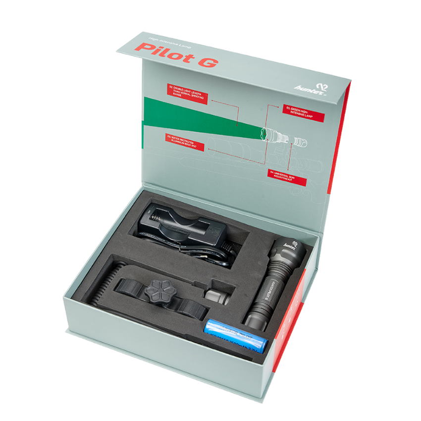 Hunter Pilot Green LED Lygtesæt m/ genopladelig batteri - Billede 4