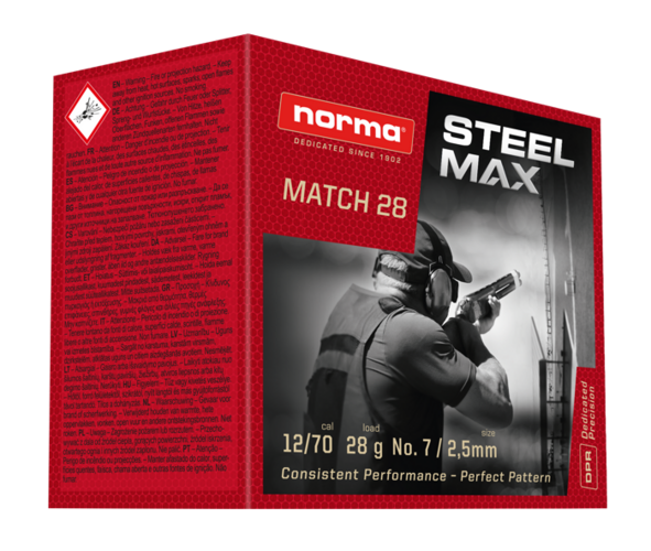 Norma Steel Max Sport 8/28 i kaliber 12/70 - flugtskydningspatron