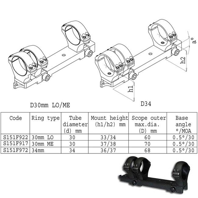 SAKO TRG montage med 3 ringe, 30mm lav, til 17mm rail, 30 MOA