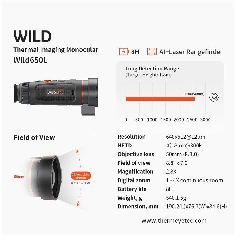 ThermTec Wild 650L 50mm 640 Sensor Termisk Spotter m/ LRF - Billede 8